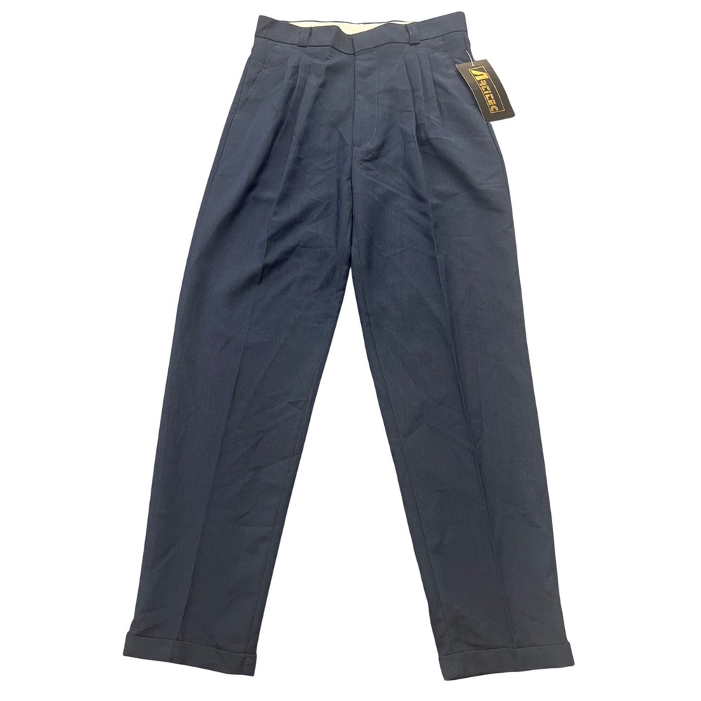 Artitec‎ Mens Navy Blue Double Pleated Cuffed Dress Pants Trousers 32M NWT